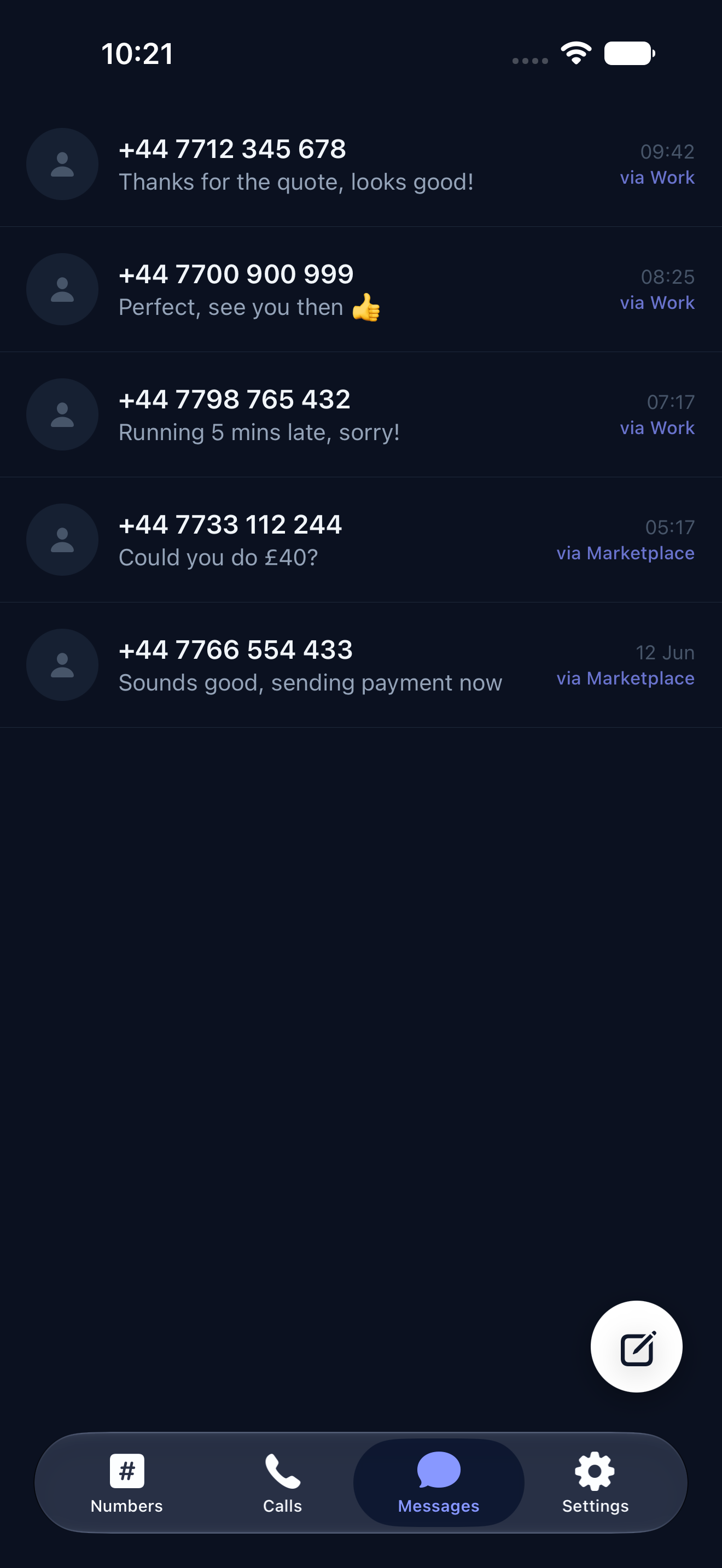 Numbel app screen